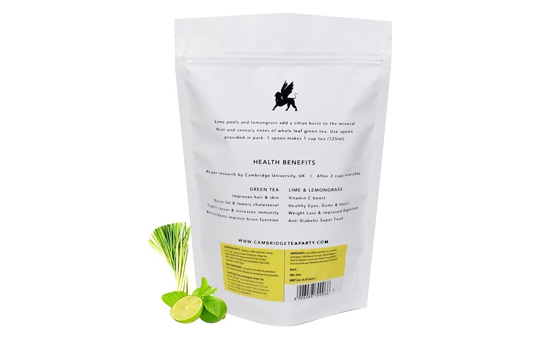Cambridge Tea party Green Tea Lime Peel & Lemongrass-    Pack  180 grams